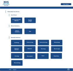 Screenshot of patient handover app Home Screen